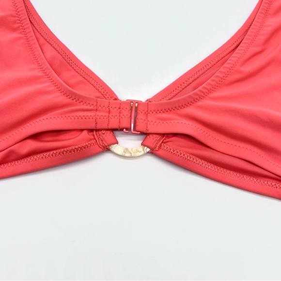 Aerie Coral Bikini 60s inspired w/ Beige Ring at the Center Front Top-Size L - Picture 4 of 8